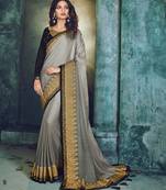 Grey embroidered silk saree with blouse