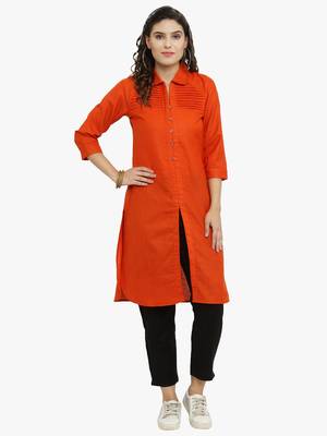 Orange woven cotton kurti 1