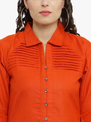 Orange woven cotton kurti 2