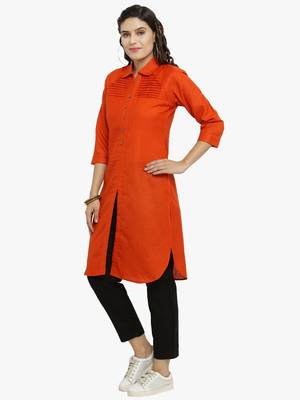 Orange woven cotton kurti 4