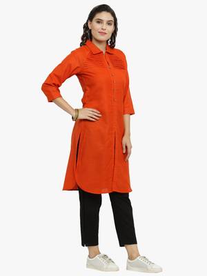Orange woven cotton kurti 5