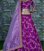 purple embroidered lehenga set choli with dupatta 