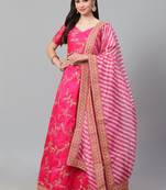 Amazing Bright Pink Embroidered Bollywood Designer Lehenga Choli Dupatta Set