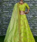 Amazing Bright Green Embroidered Wedding Designer Lehenga Choli Dupatta Set