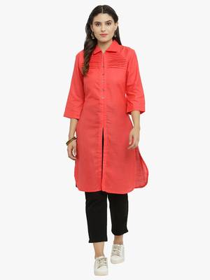 Pink woven cotton kurtis 1