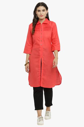 Indibelle Pink woven cotton kurtis