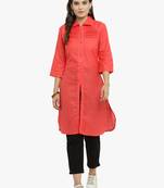 Pink woven cotton kurtis