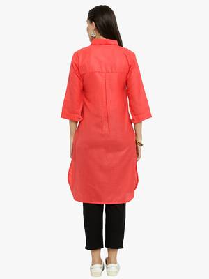 Pink woven cotton kurtis 3
