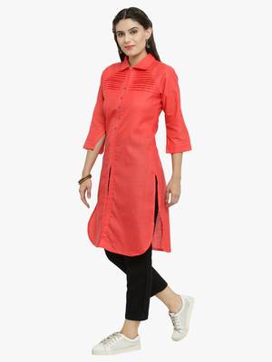 Pink woven cotton kurtis 4