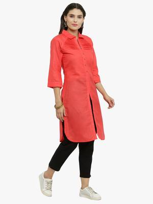 Pink woven cotton kurtis 5