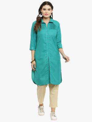 Indibelle Teal woven cotton kurtis 1