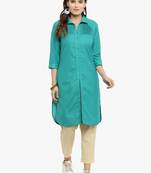 Indibelle Teal woven cotton kurtis