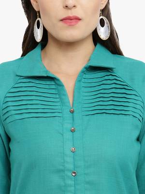 Indibelle Teal woven cotton kurtis 2
