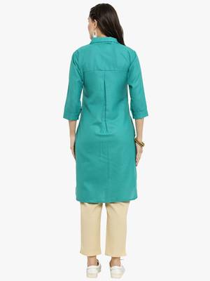 Indibelle Teal woven cotton kurtis 3