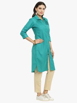 Indibelle Teal woven cotton kurtis 5