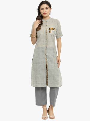 Grey woven cotton kurtis 1