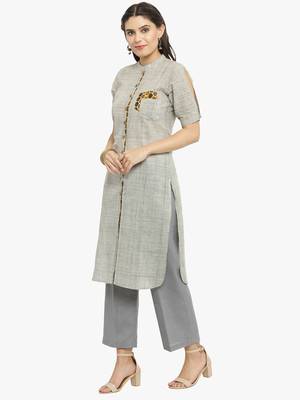 Grey woven cotton kurtis 4