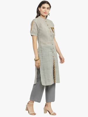 Grey woven cotton kurtis 5