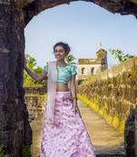 Baby-pink embroidered silk semi stitched lehenga with dupatta