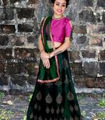 Green diamond silk semi stitched lehenga with dupatta