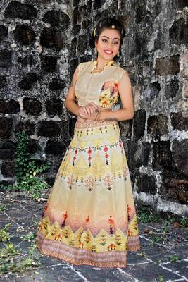 Multicolor digital print silk semi stitched lehenga with dupatta 1