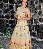 Multicolor digital print silk semi stitched lehenga with dupatta