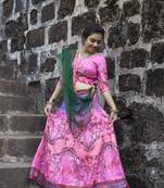 Multicolor digital print silk semi stitched lehenga with dupatta