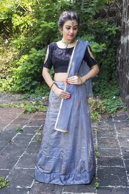Grey diamond silk semi stitched lehenga with dupatta 1