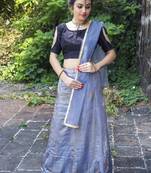 Grey diamond silk semi stitched lehenga with dupatta