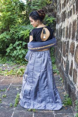 Grey diamond silk semi stitched lehenga with dupatta 2