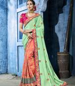 Multicolor embroidered silk saree with blouse