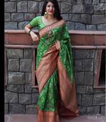Green woven banarasi saree with blouse