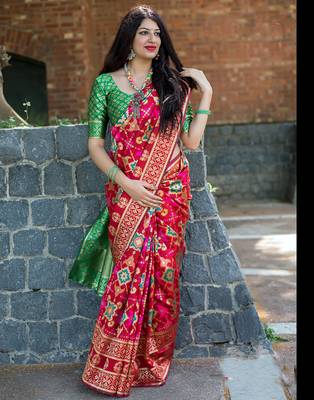 Multicolor woven banarasi saree with blouse 1
