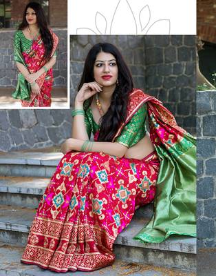 Multicolor woven banarasi saree with blouse 2
