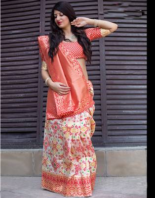 Multicolor woven banarasi saree with blouse 1