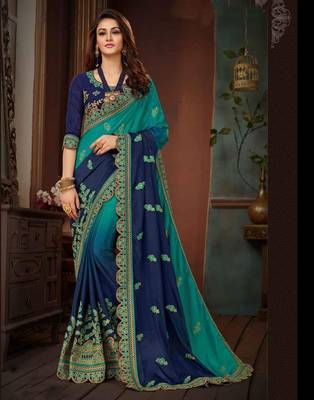 Multicolor embroidered silk saree with blouse 1