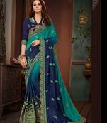 Multicolor embroidered silk saree with blouse