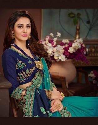 Multicolor embroidered silk saree with blouse 2