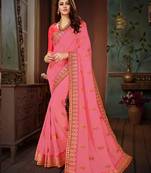 Pink embroidered silk saree with blouse