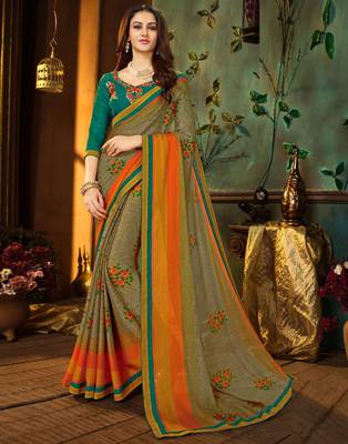 Multicolor embroidered georgette saree with blouse 1