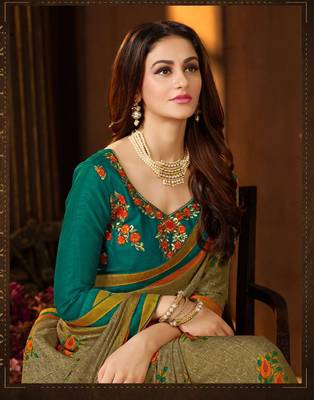 Multicolor embroidered georgette saree with blouse 2