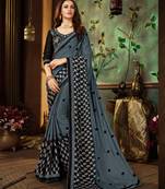 Grey embroidered georgette saree with blouse