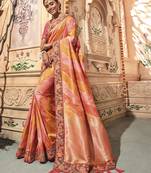 Multicolor embroidered silk saree with blouse