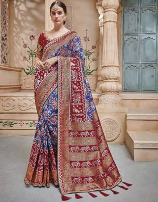 Multicolor embroidered silk saree with blouse 1