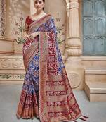 Multicolor embroidered silk saree with blouse