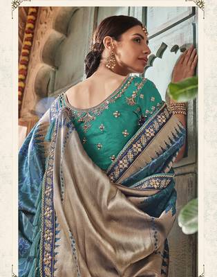 Blue embroidered silk saree with blouse 2