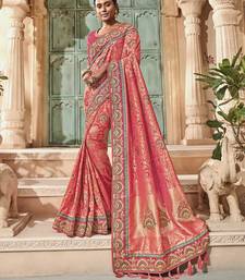 Pink embroidered silk saree with blouse