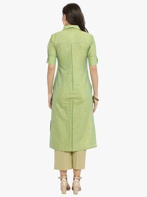 Lime woven cotton kurtis 3