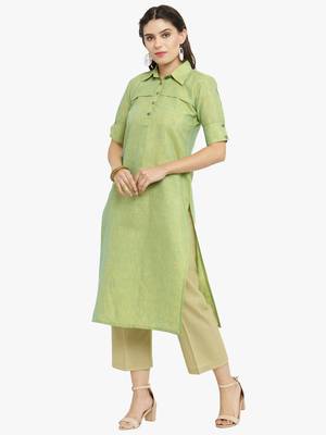 Lime woven cotton kurtis 4