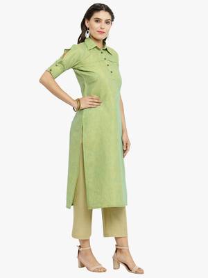 Lime woven cotton kurtis 5